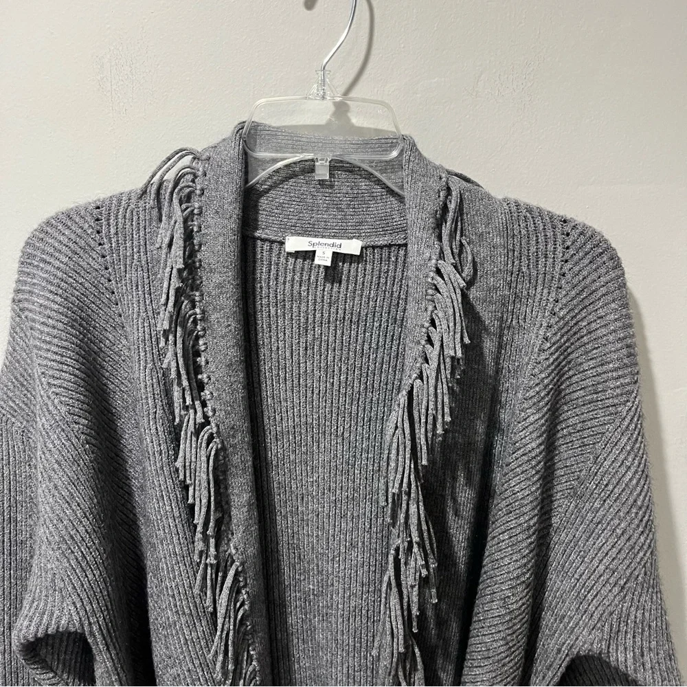 Splendid‎ Womens Gray Size Small Cora Fringe Wrap Jacket Cardigan Sweater Top